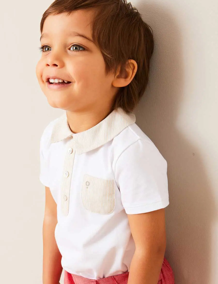 Waterford Striped Polo Collar Short Sleeve Top in Beige (12mths-4yrs) TOPS & BODYSUITS from Pepa London