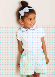 Maxwell Gingham Scallop Trim Embroidered Shorts in Green (18mths-10yrs) SHORTS from Pepa London