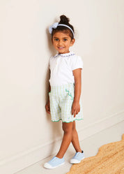 Maxwell Gingham Scallop Trim Embroidered Shorts in Green (18mths-10yrs) SHORTS from Pepa London