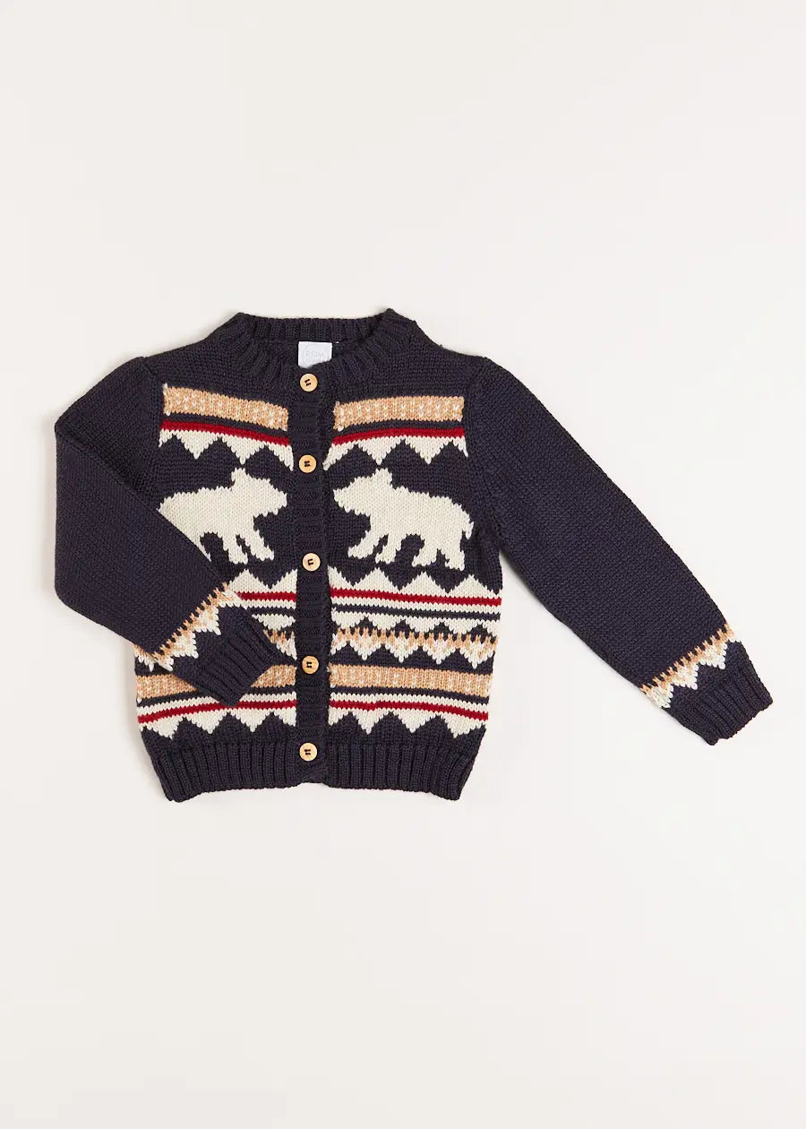 Bear Intarsia Cardigan in Navy (6mths-3yrs) Knitwear  from Pepa London
