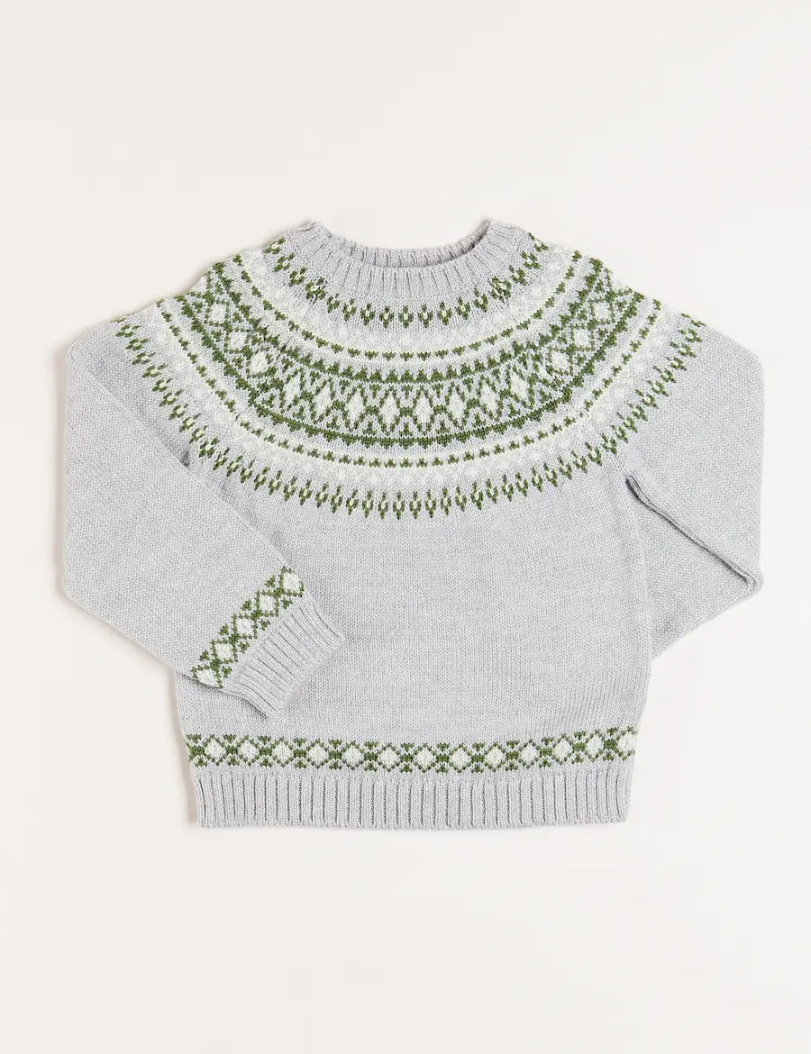 Fair Isle Merino Wool Jumper in Grey (4-10yrs) Knitwear  from Pepa London