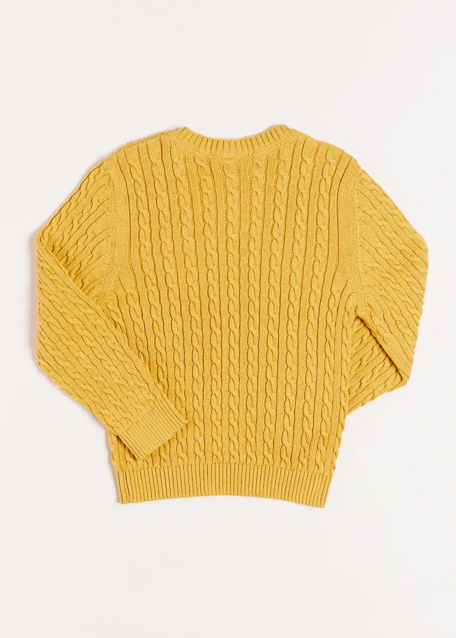 Cable Knit Crew Neck Jumper in Mustard (2-10yrs) Knitwear  from Pepa London