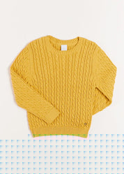 Cable Knit Crew Neck Jumper in Mustard (2-10yrs) Knitwear  from Pepa London