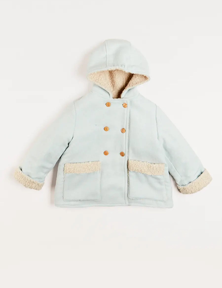 Herringbone Fluffy Lined Coat in Blue (6mths-2yrs) Coats  from Pepa London