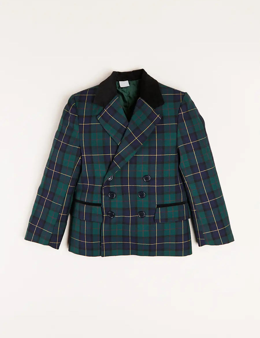 Windsor Tartan Double Breasted Blazer in Green (4-10yrs) Coats  from Pepa London