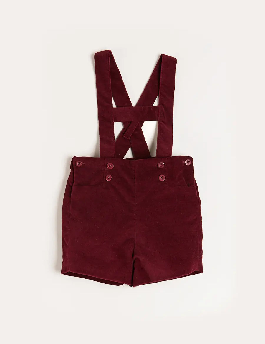 Velvet Button Detail Shorts with Braces in Burgundy (18mths-4yrs) Shorts  from Pepa London