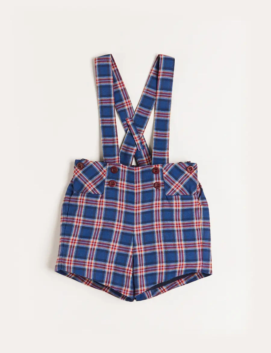 Eaton Check Shorts with Braces in Navy (18mths-4yrs) Shorts  from Pepa London