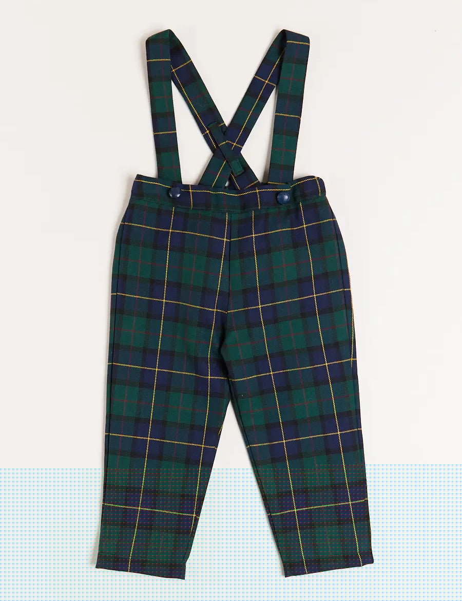 Windsor Tartan Trousers with Braces in Green (18mths-4yrs) Trousers  from Pepa London