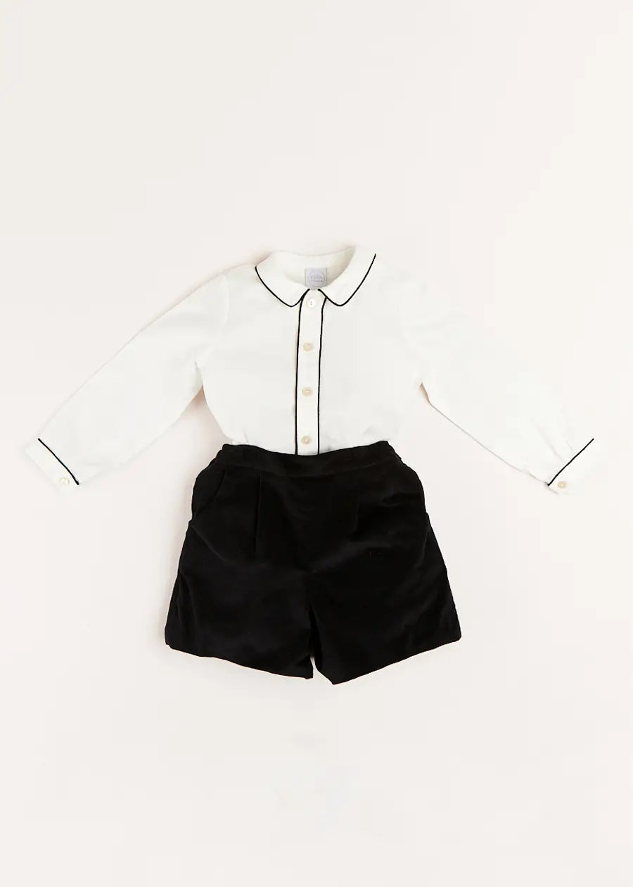 Velvet Contrast Trim Peter Pan Collar Two Piece Set in Black (18mths-5yrs) Two Piece Set  from Pepa London
