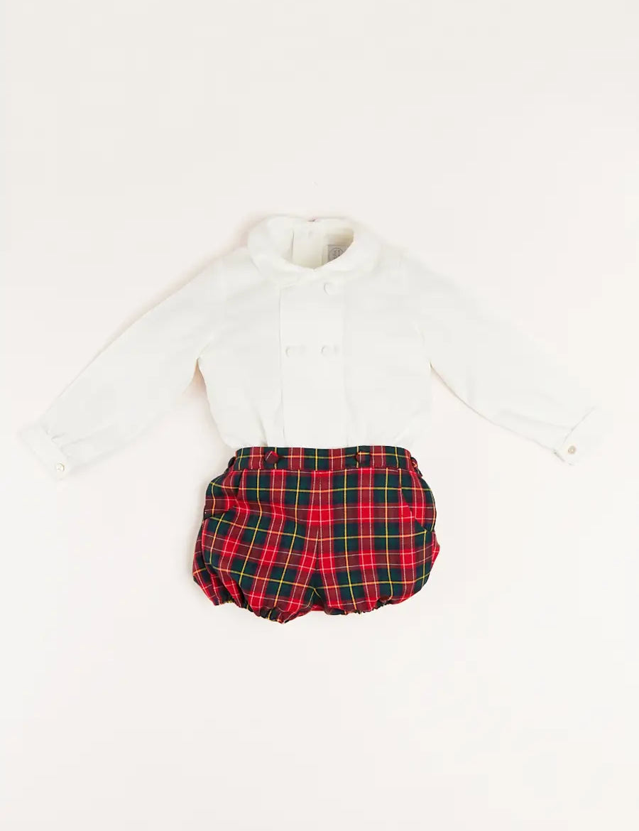 Belgravia Tartan Long Sleeve Two Piece Set in Red (6mths-3yrs) Two Piece Set  from Pepa London