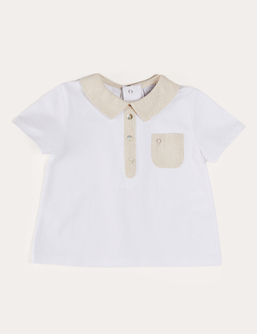 Waterford Striped Polo Collar Short Sleeve Top in Beige (12mths-4yrs) TOPS & BODYSUITS from Pepa London