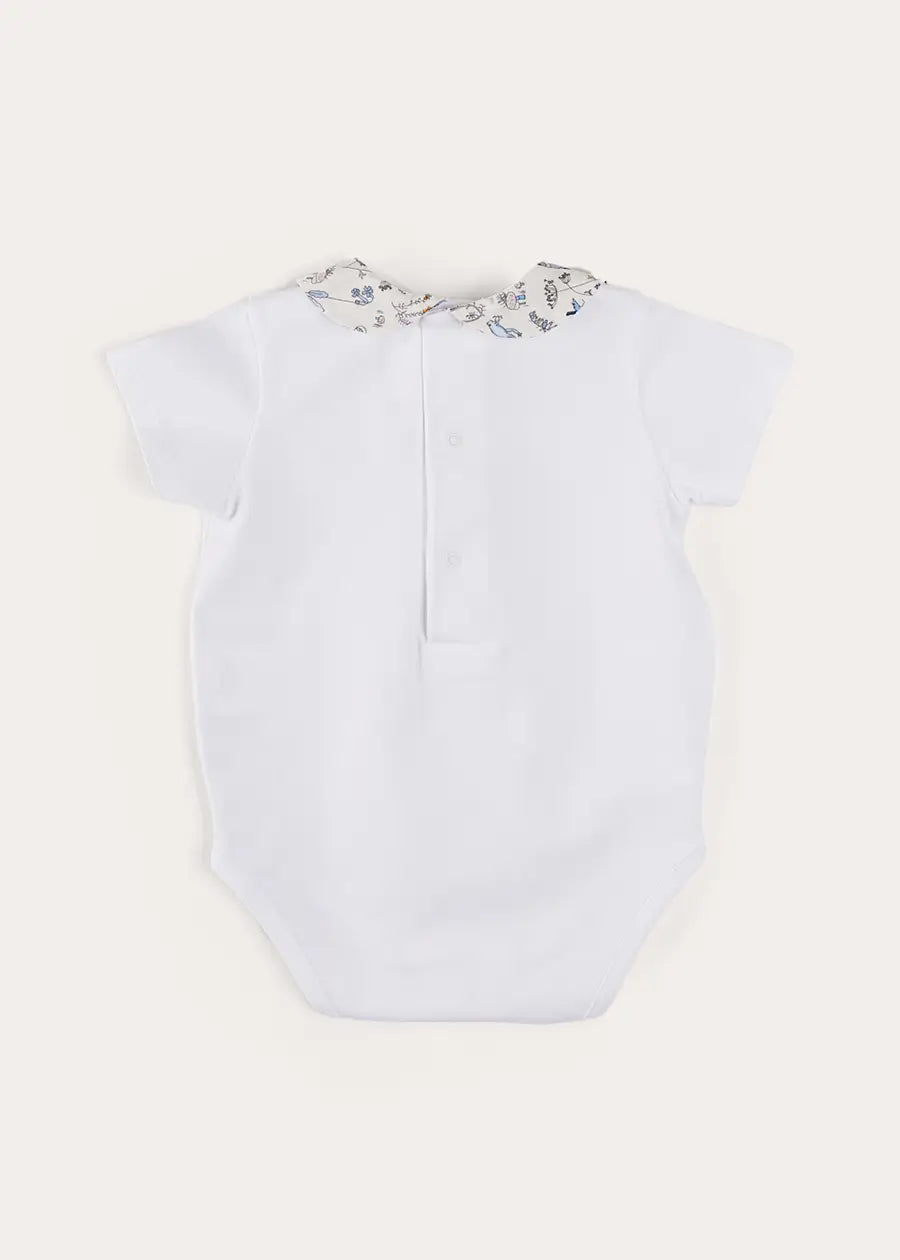Ellis Short Sleeve Bodysuit with Printed Collar Made with Liberty Fabric (1m-2yrs) TOPS & BODYSUITS from Pepa London