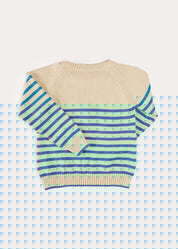 Balloon Intarsia Striped Jumper in Beige (12mths-6yrs) KNITWEAR from Pepa London
