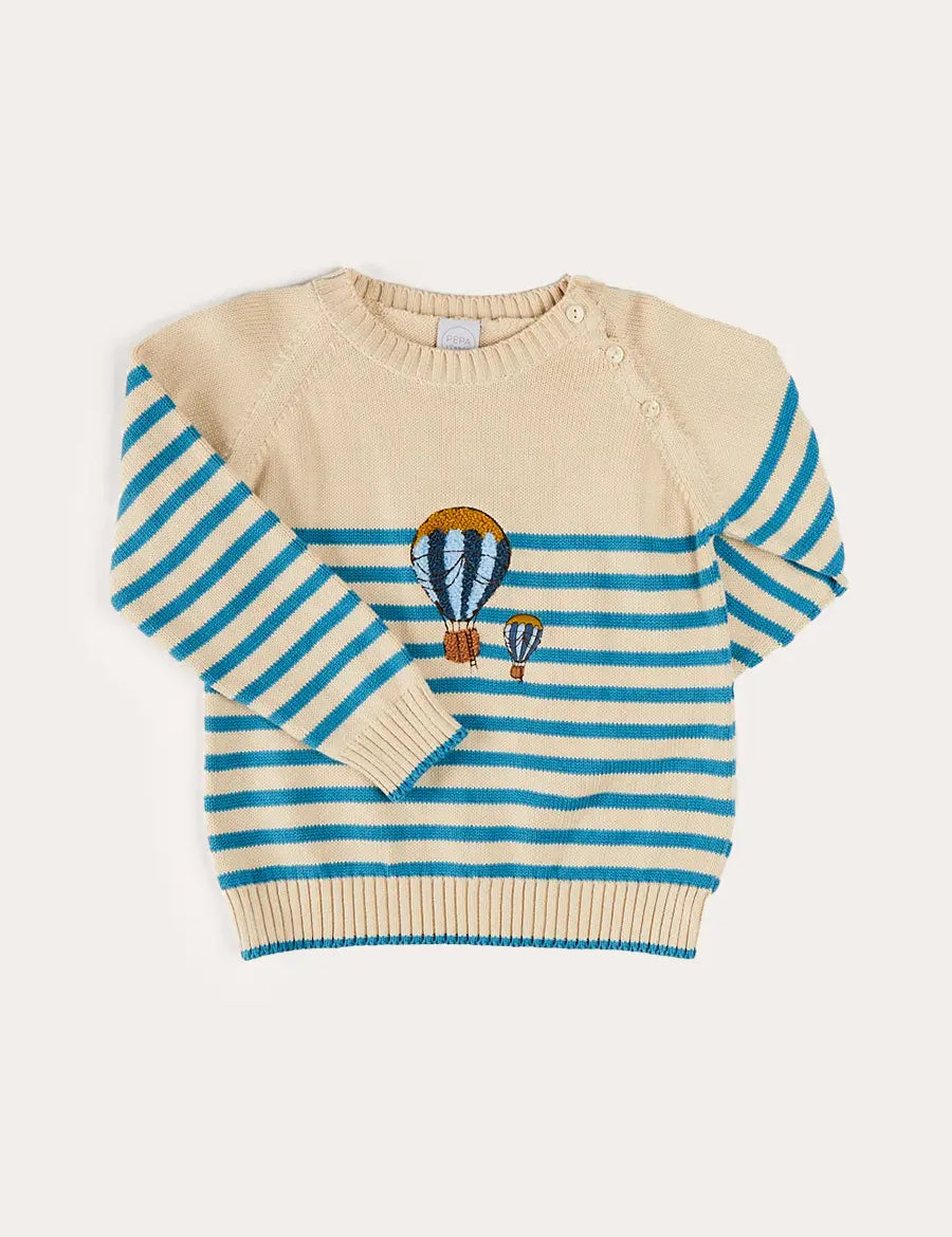Balloon Intarsia Striped Jumper in Beige (12mths-6yrs) KNITWEAR from Pepa London