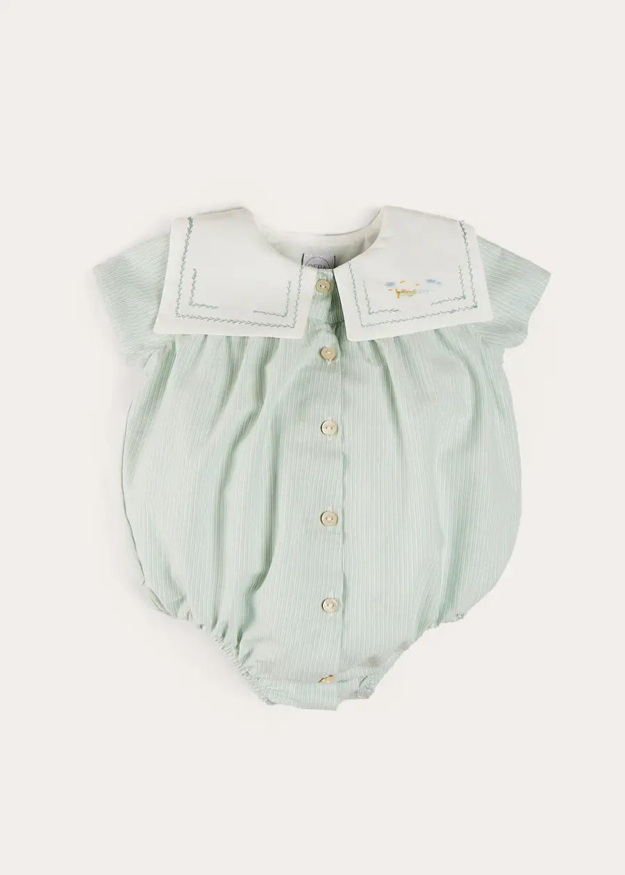 Pembridge Striped Plane Embroidery Short Sleeve Romper in Green (3mths-2yrs) ROMPERS from Pepa London