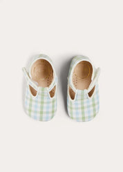 Maxwell Gingham T-Bar Pram Shoes in Green (17-20EU) SHOES from Pepa London