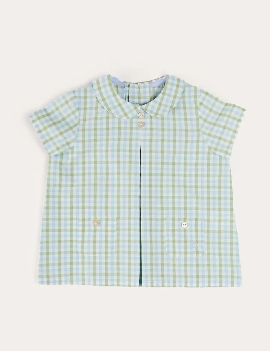 Maxwell Gingham Peter Pan Collar Short Sleeve Shirt in Green (18mths-5yrs) Shirts from Pepa London