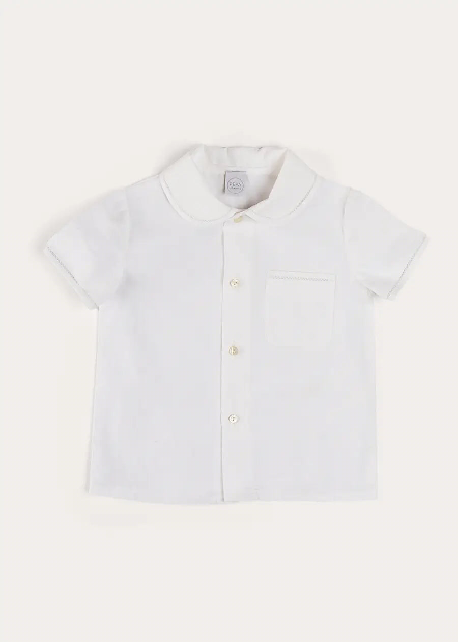 Peter Pan Collar Trim Detail Short Sleeve Shirt in White (12mths-5yrs) SHIRTS from Pepa London