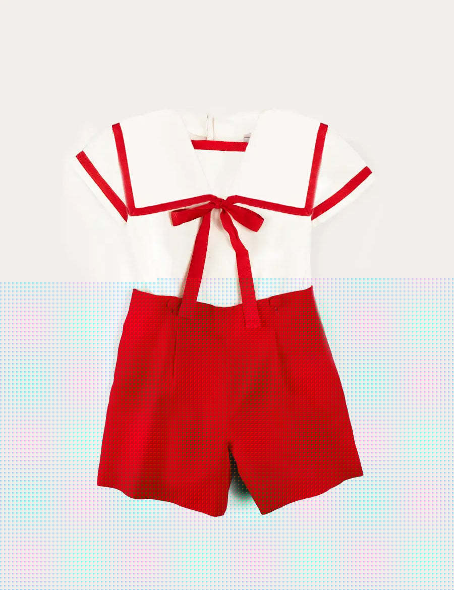 Mariner Collar Short Sleeve Two Piece Set in Red (12mths-6yrs) TWO PIECE SETS from Pepa London