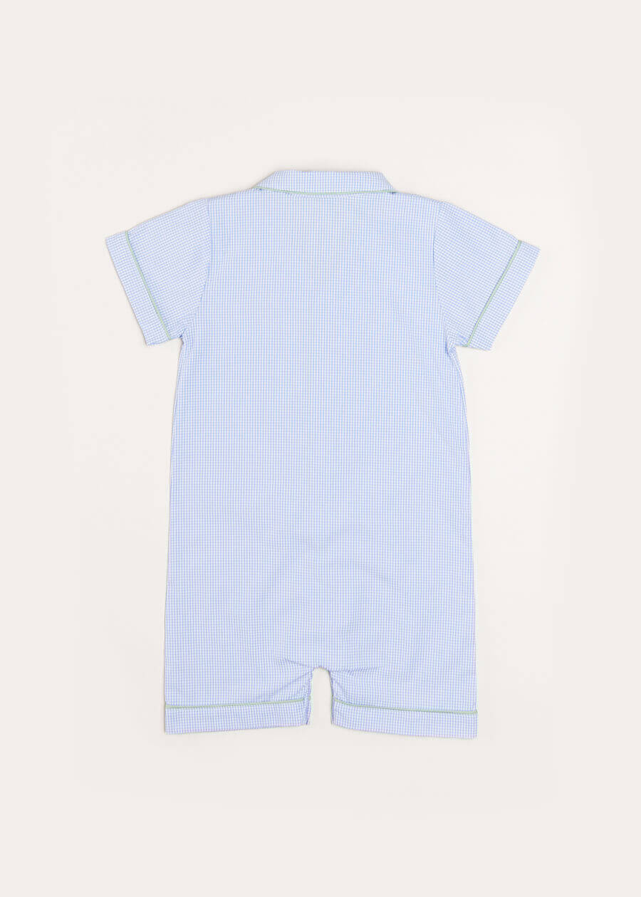 Gingham Contrast Piping Short Sleeve All-In-One in Blue (12mths-2yrs) Nightwear  from Pepa London