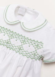 Hand Smocked Peter Pan Collar Short Sleeve Two Piece Set in Green (18mths-6yrs) Two Piece Set  from Pepa London