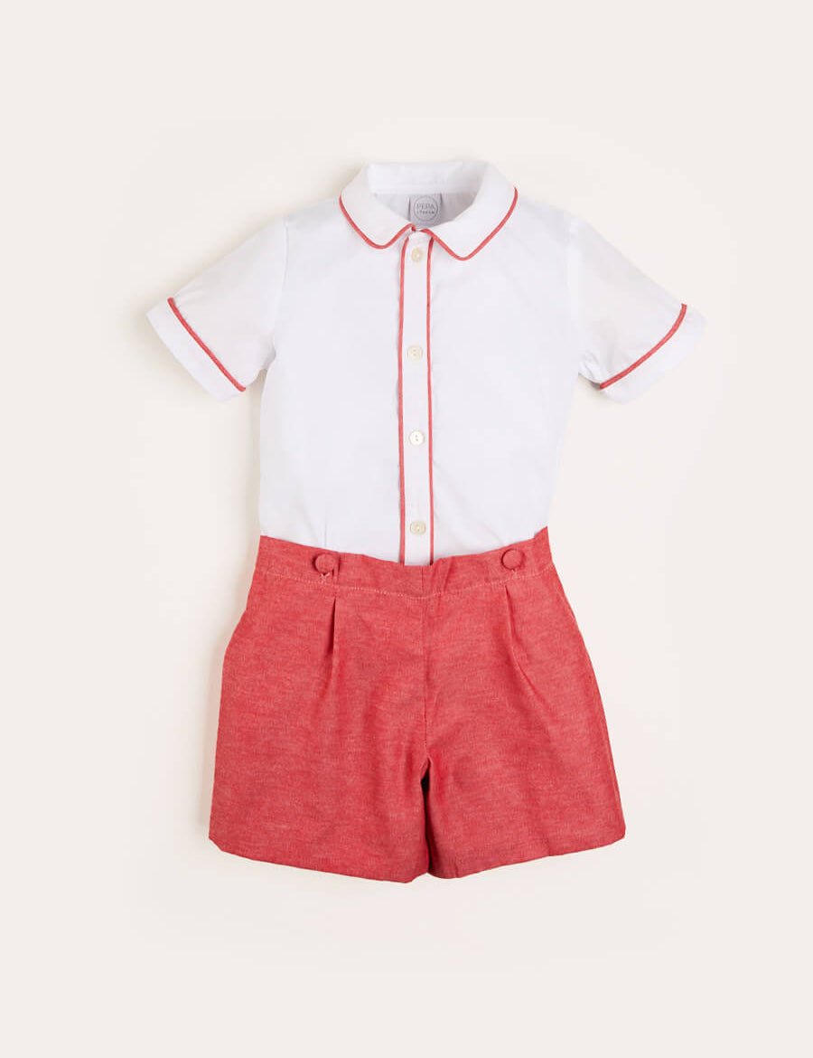 Peter Pan Collar Short Sleeve Two Piece Set in Red (12mths-6yrs) Two Piece Set from Pepa London
