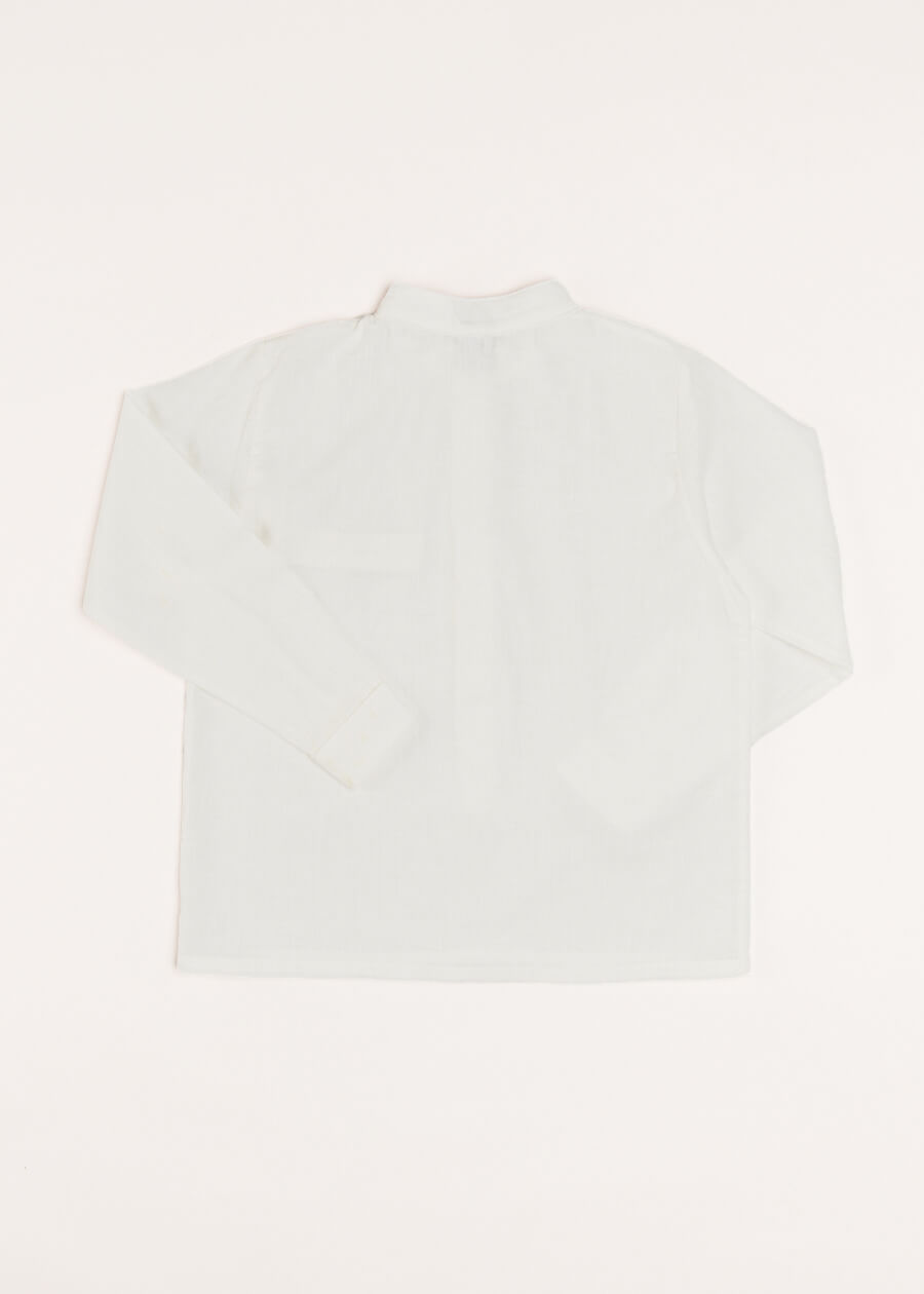 Linen Mao Collar Long Sleeve Shirt in White (12mths-10yrs) Shirts  from Pepa London