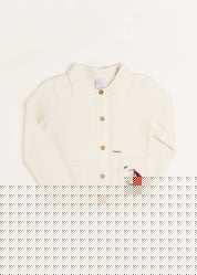 Nautical Boat Embroidery Polo Collar Cardigan in Cream (12mths-6yrs) Knitwear from Pepa London