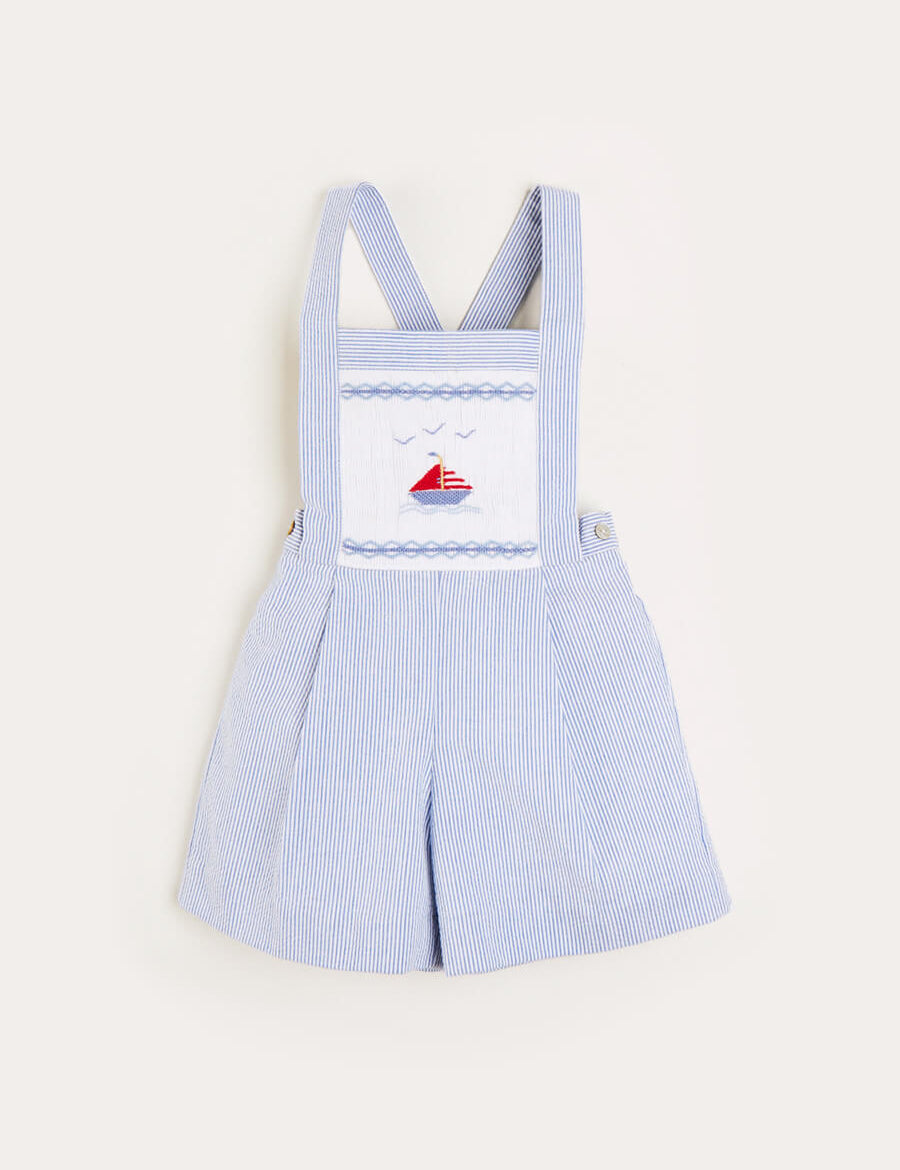 Nautical Striped Boat Embroidery Short Dungarees in Blue (18mths-4yrs) Dungarees  from Pepa London