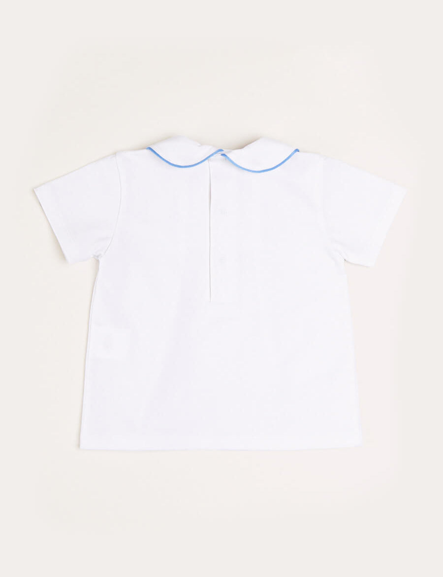 Peter Pan Collar Button Detail Short Sleeve Top in Blue (12mths-5yrs) Tops & Bodysuits  from Pepa London