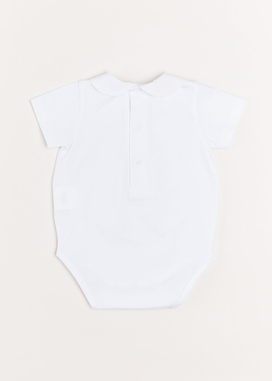 Peter Pan Collar Duck Embroidery Short Sleeve Bodysuit in White (3mths-2yrs) Tops & Bodysuits  from Pepa London