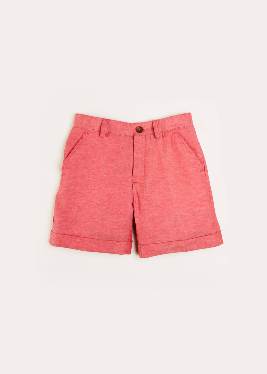 Plain Linen Shorts in Red (4-10yrs) Shorts  from Pepa London