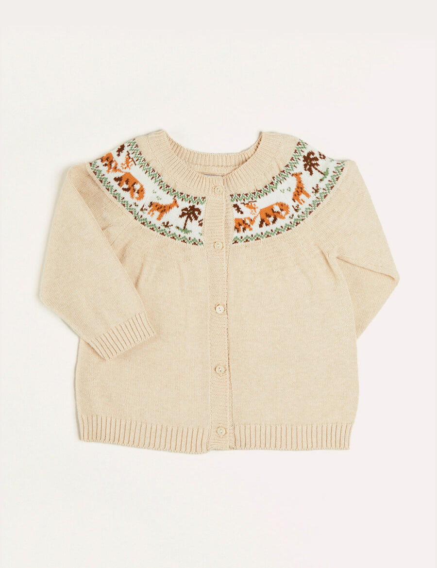 Safari Intarsia Cardigan in Beige (12mths-4yrs) Knitwear  from Pepa London