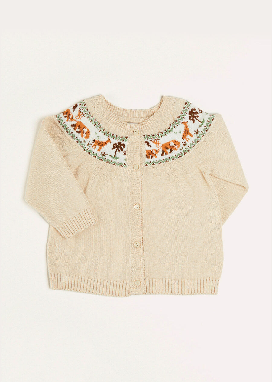 Safari Intarsia Cardigan in Beige (12mths-4yrs) Knitwear  from Pepa London