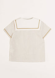 Striped Mariner Collar Short Sleeve Shirt in Beige (12mths-6yrs) Shirts from Pepa London