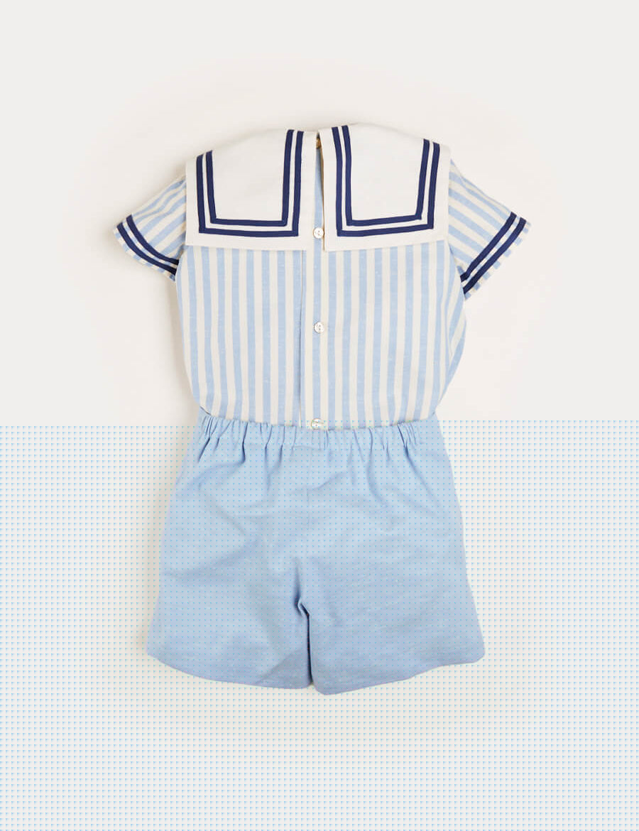 Striped Mariner Collar Short Sleeve Two Piece Set in Blue (18mths-6yrs) Two Piece Set from Pepa London