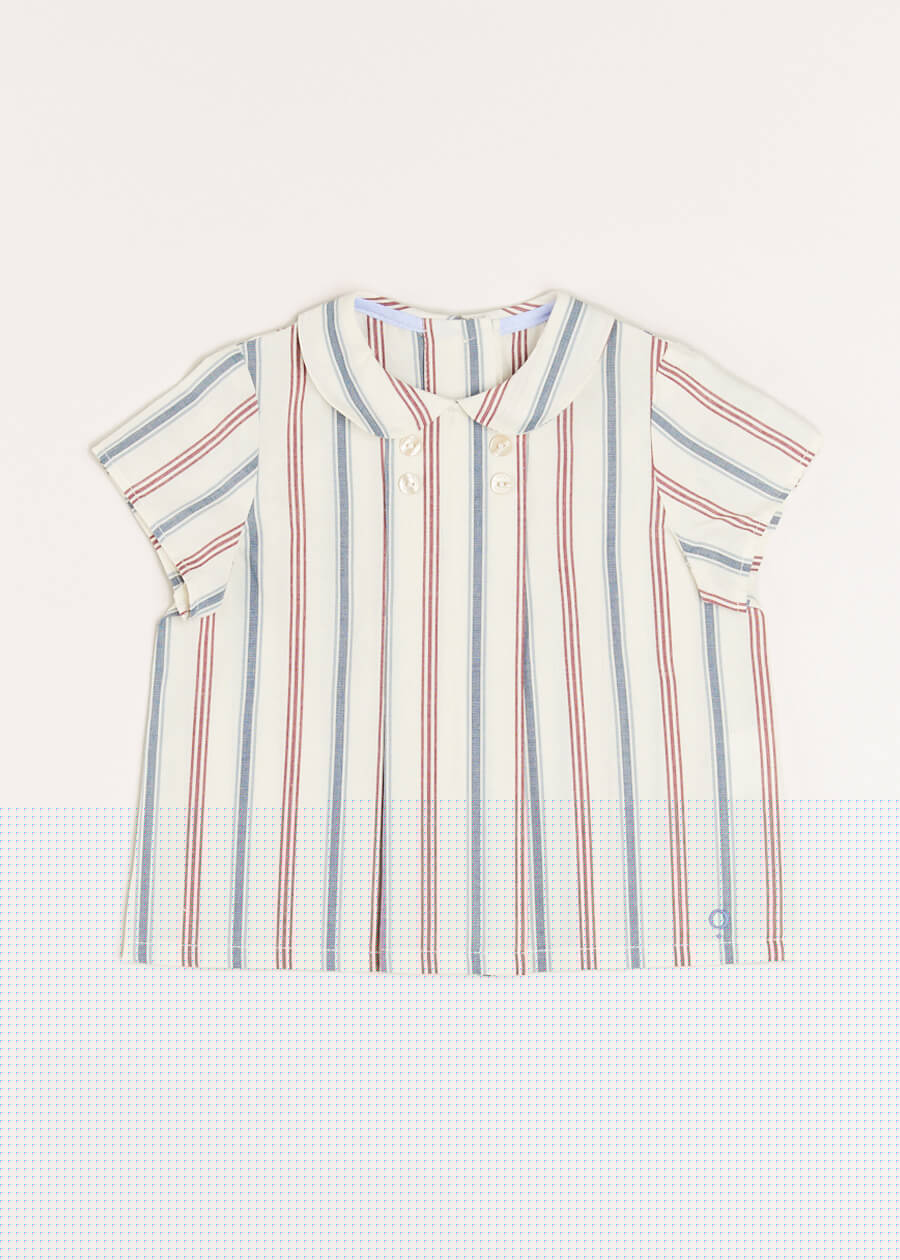 Striped Polo Collar Short Sleeve Shirt in Red (12mths-4yrs) Shirts  from Pepa London