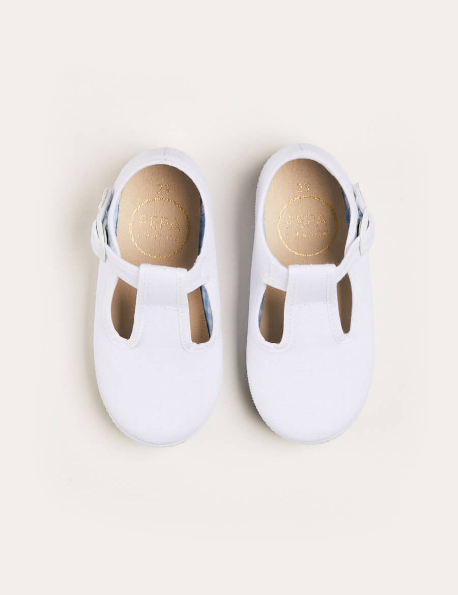 Woven T-Bar Baby Shoes in White (20-26EU) Shoes  from Pepa London