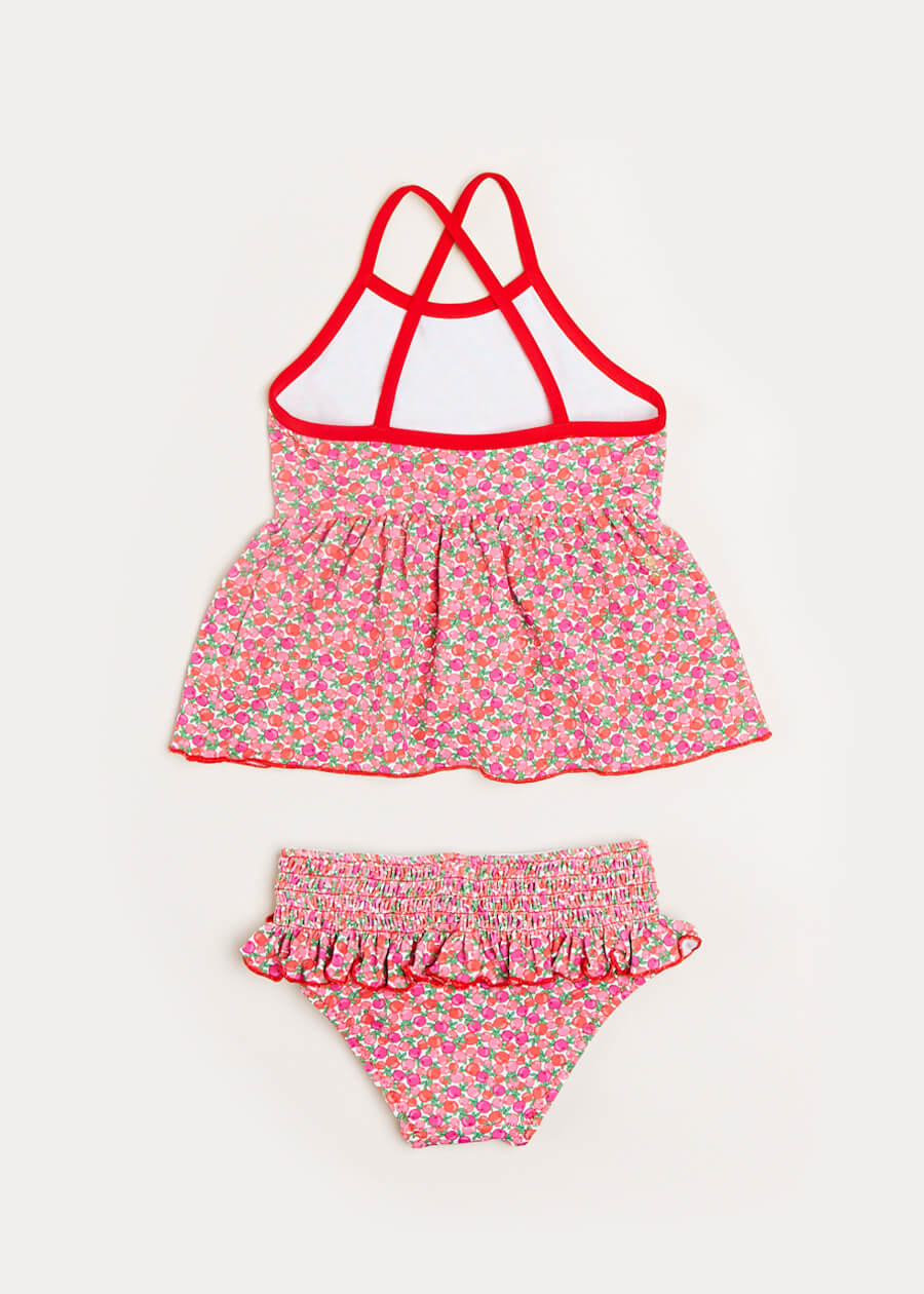 Annie Floral Print Bow Detail Two Piece Swimsuit in Pink (12mths-6yrs) Swimwear  from Pepa London