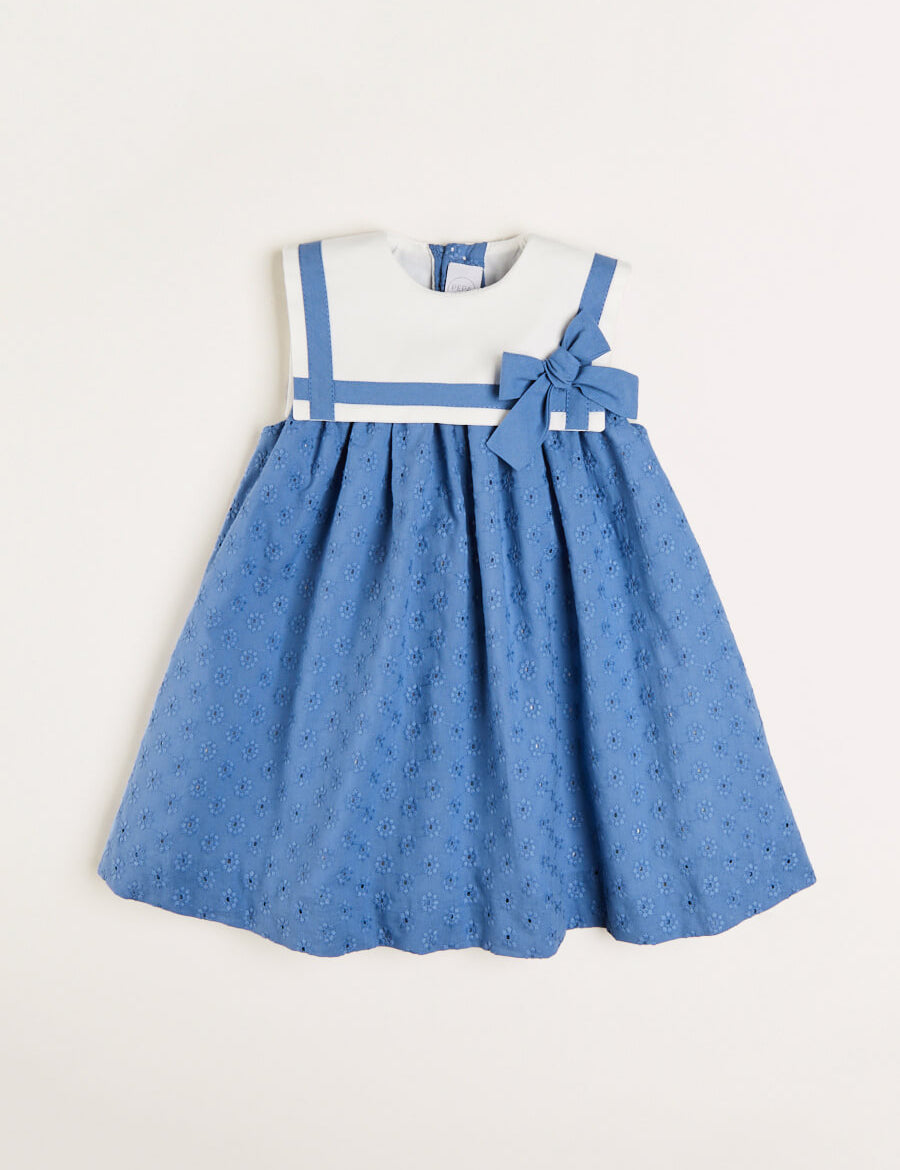 Broderie Anglaise Sleeveless Trapeze Dress in Blue (12mths-10yrs) Dresses  from Pepa London