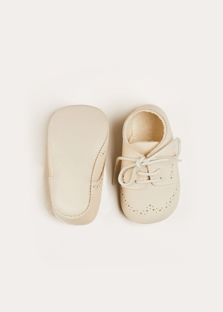 Celebration Lace-up T-Bar Pram Shoes in Beige (17-20EU) Shoes  from Pepa London