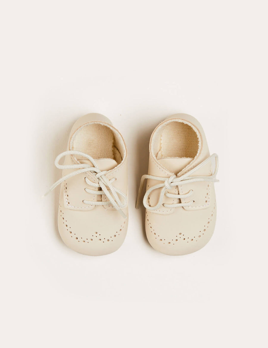 Celebration Lace-up T-Bar Pram Shoes in Beige (17-20EU) Shoes  from Pepa London