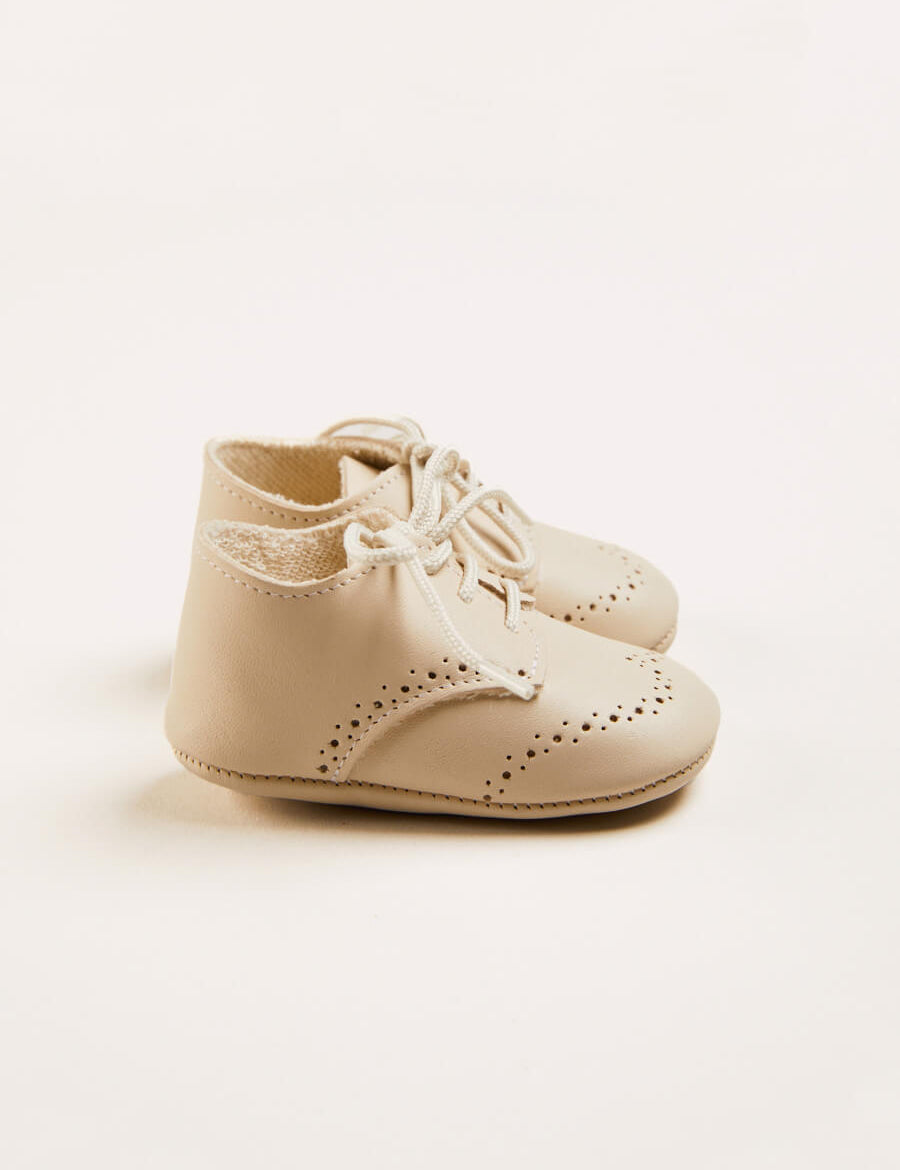 Celebration Lace-up T-Bar Pram Shoes in Beige (17-20EU) Shoes  from Pepa London
