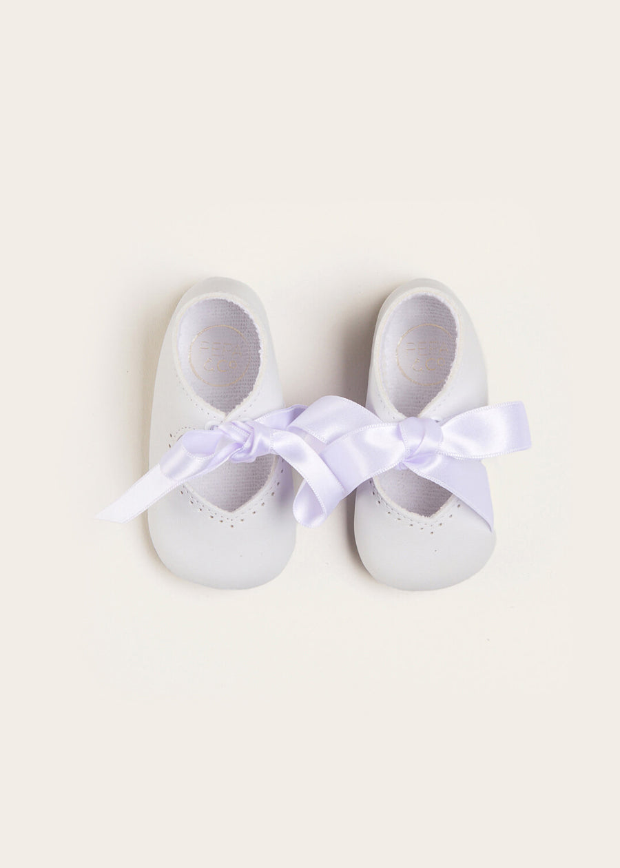 Celebration Ribbon Detail Mary Jane Pram Shoes in White (17-20EU) Shoes  from Pepa London
