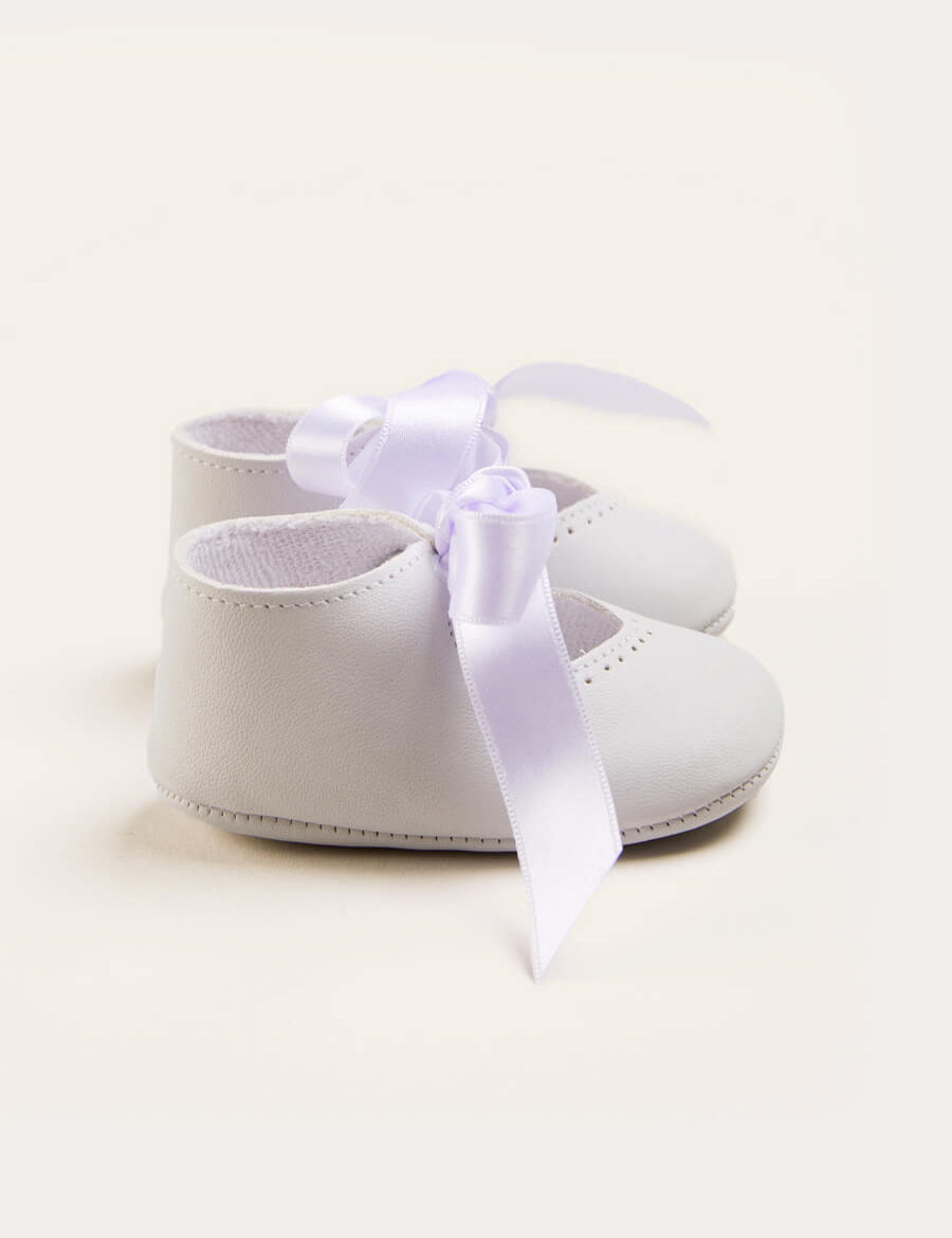 Celebration Ribbon Detail Mary Jane Pram Shoes in White (17-20EU) Shoes  from Pepa London
