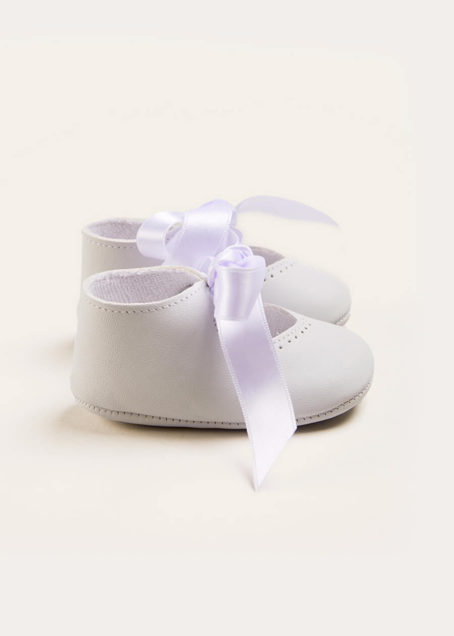 Celebration Ribbon Detail Mary Jane Pram Shoes in White (17-20EU) Shoes  from Pepa London