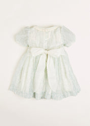 Constance Floral Print Hand Smocked Short Sleeve Party Dress in Light Green (12m-10yrs) Dresses from Pepa London