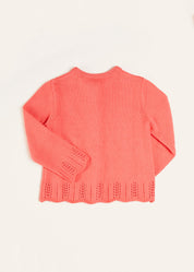Embroidered Flower Motif Cardigan in Coral (18mths-10yrs) Knitwear  from Pepa London