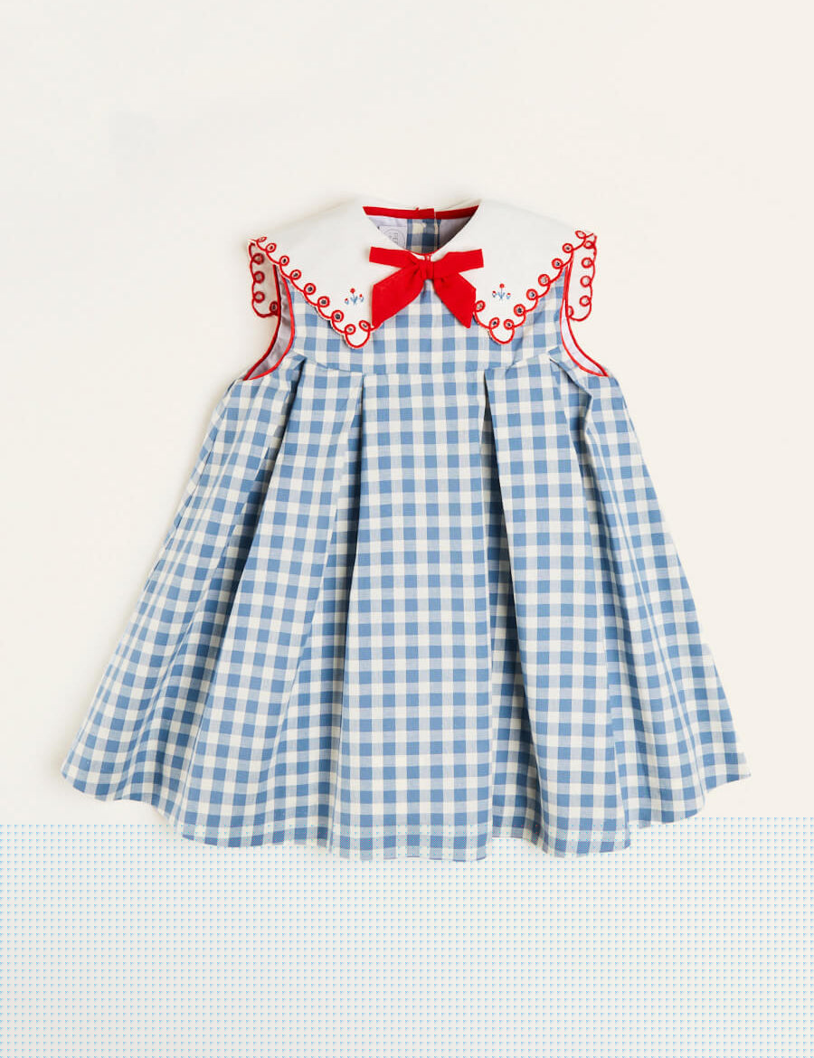 Embroidered Gingham Sleeveless Dress in Blue (12mths-12yrs) Dresses from Pepa London