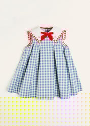 Embroidered Gingham Sleeveless Dress in Blue (12mths-12yrs) Dresses from Pepa London